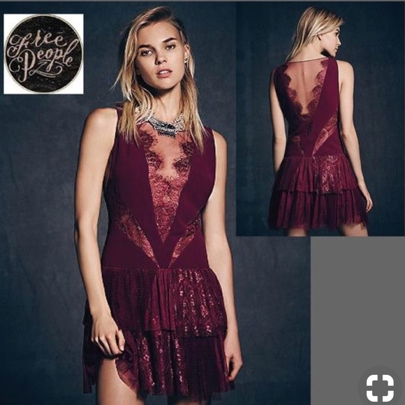 Free people red black dove lace mesh dress 0 - Picture 11 of 11